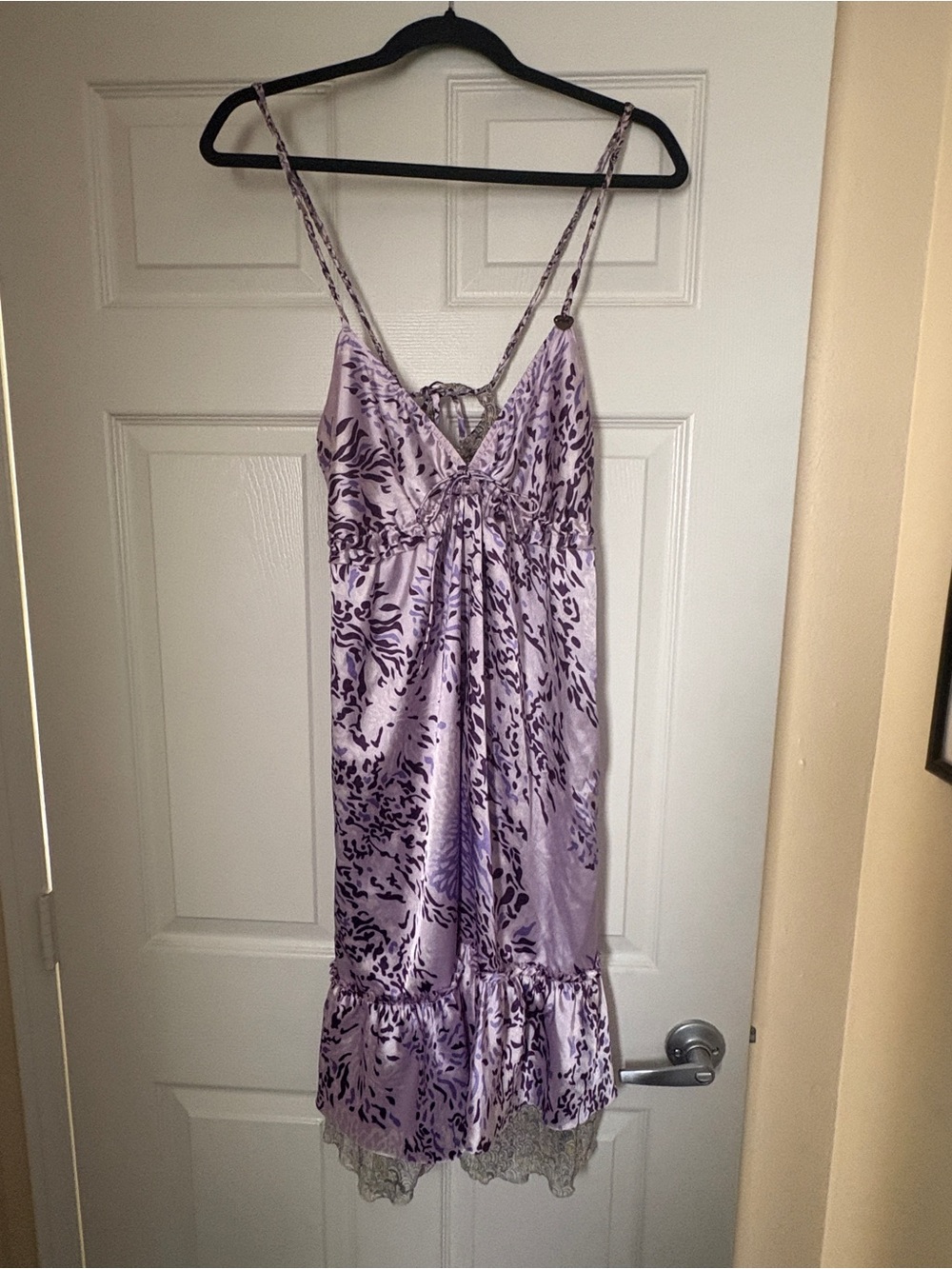 Reef Lavender Animal-Print Slip Dress with Lace Trim